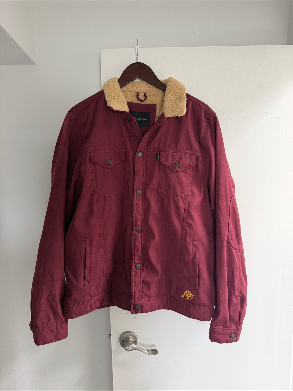 Men's Aeropostale Sherpa Collar Jacket in Burgundy - Classic Casual Coat